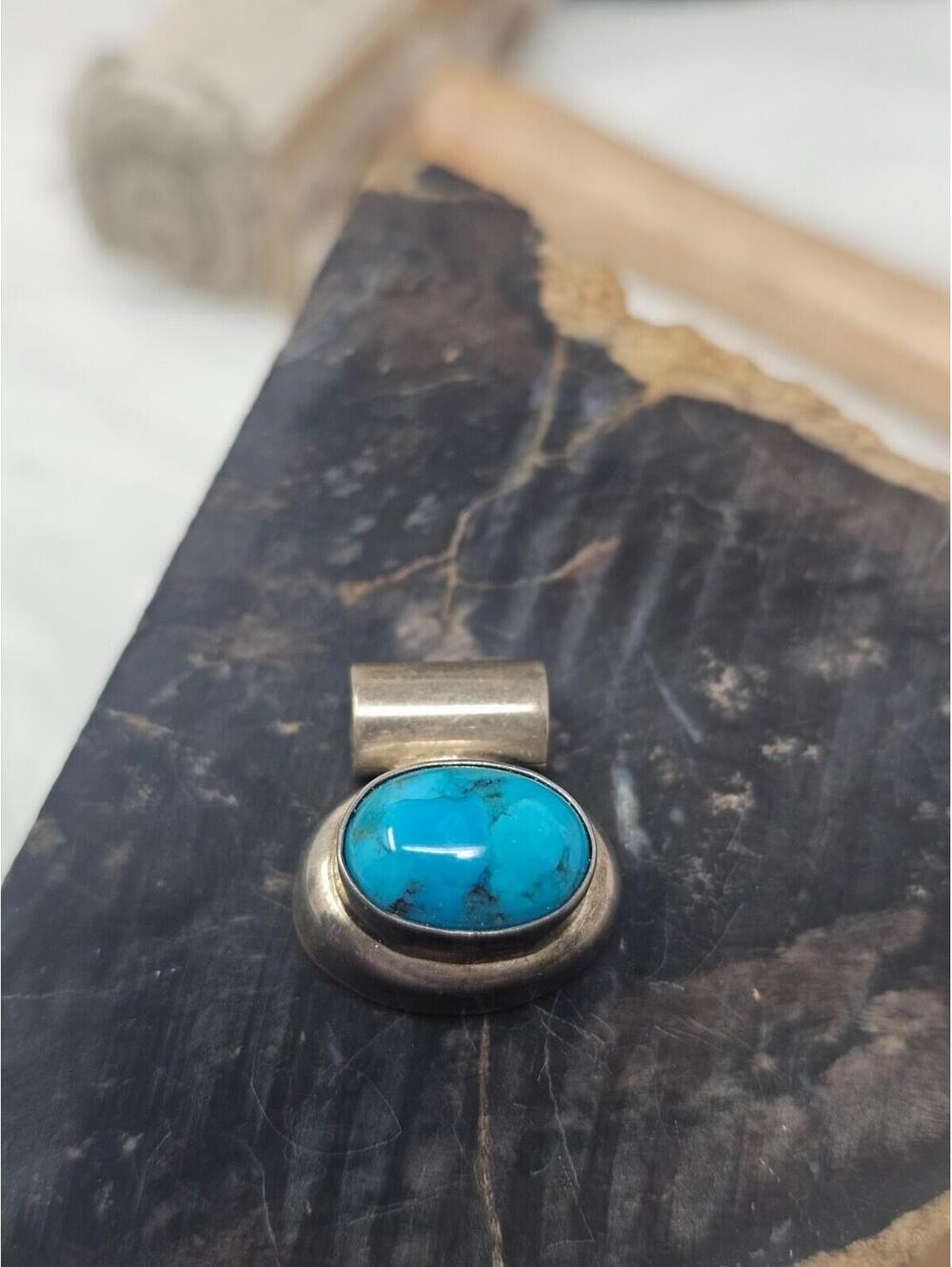 Vintage Taxco Mexico Sterling Turquoise Pendant ATI 925